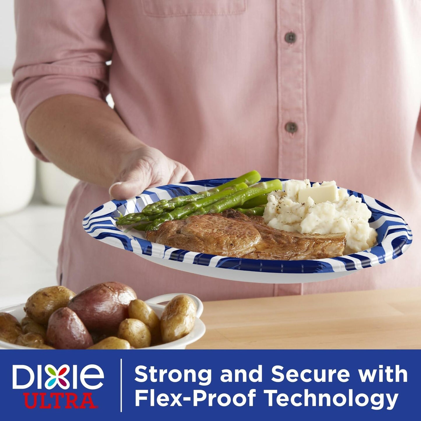 Dixie Ultra Large Paper Plates 10 Inch 64 Count White Indigo Expressive Loops
