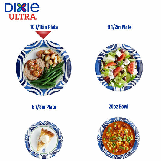 Dixie Ultra Large Paper Plates 10 Inch 64 Count White Indigo Expressive Loops
