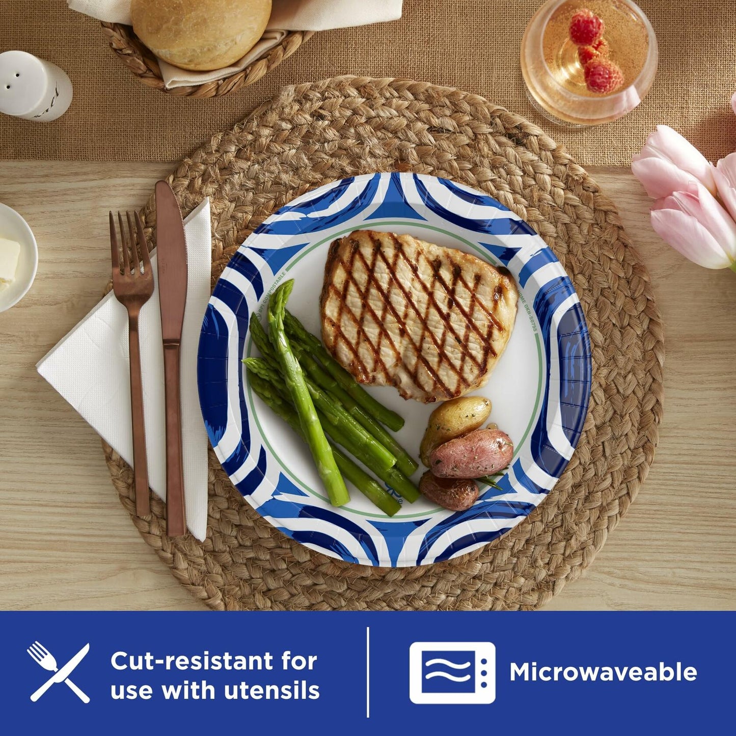 Dixie Ultra Large Paper Plates 10 Inch 64 Count White Indigo Expressive Loops