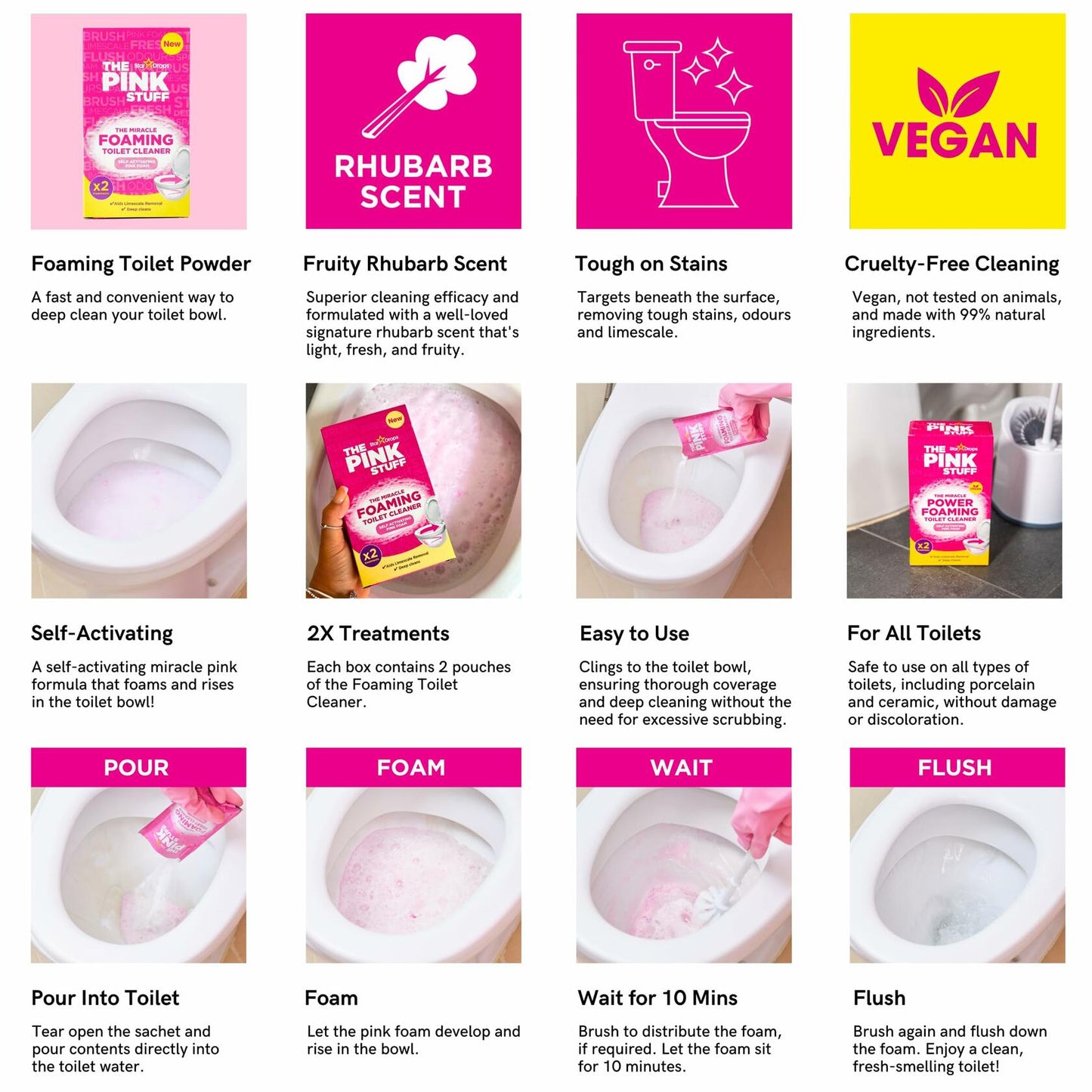 Stardrops Pink Stuff Miracle Power Foaming Toilet Cleaner Rhubarb 7oz 1 Pack