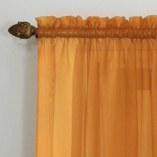 No. 918 Calypso Sheer Voile Rod Pocket Curtain Panel Orange 59x84