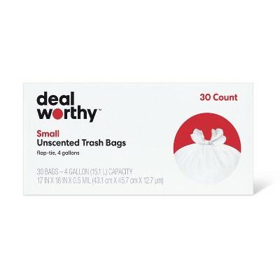 Dealworthy Small Flap Tie Trash Bags 4gal 30ct BPA-Free
