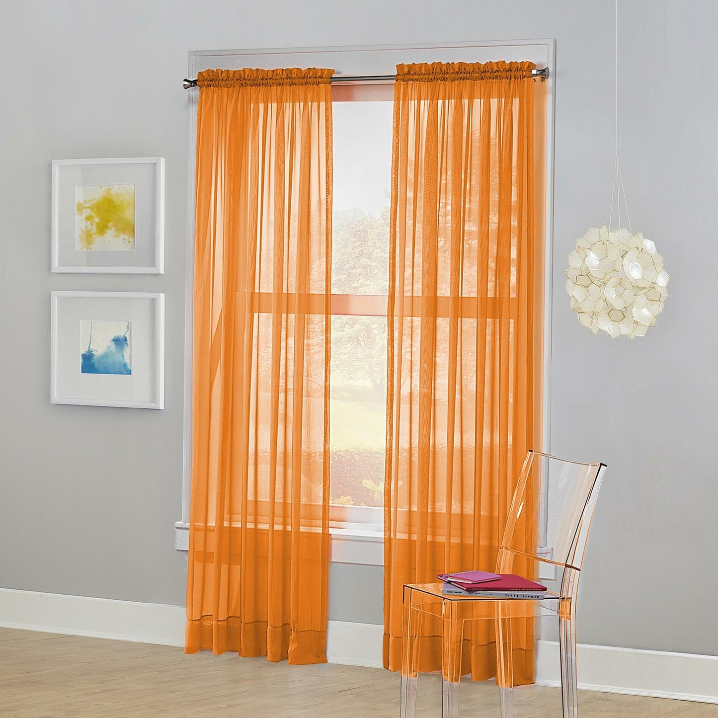No. 918 Calypso Sheer Voile Rod Pocket Curtain Panel Orange 59x84