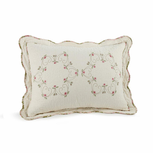 Modern Heirloom Felisa Floral Embroidered Quilted Pillow Pink/Ivory Size King