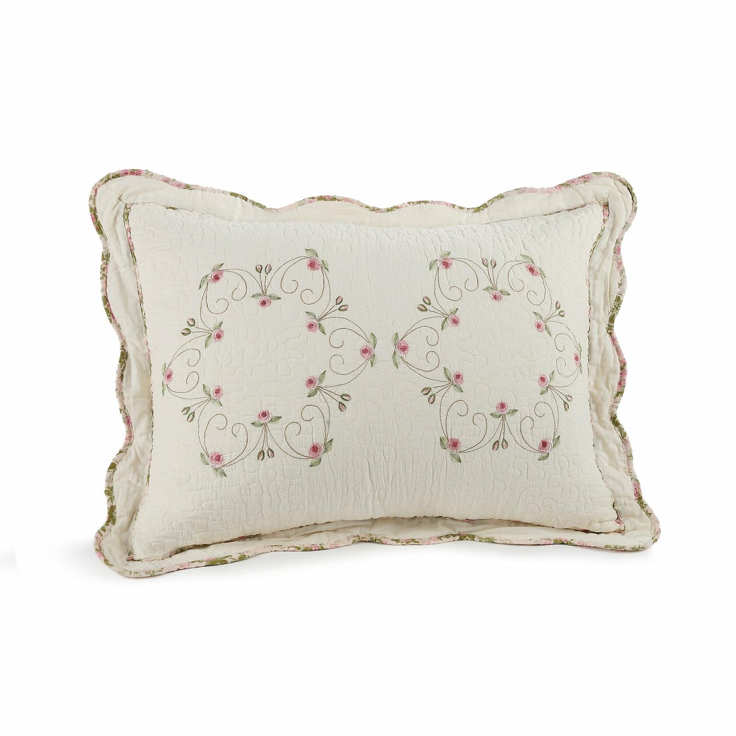 Modern Heirloom Felisa Floral Embroidered Quilted Pillow Pink/Ivory Size King