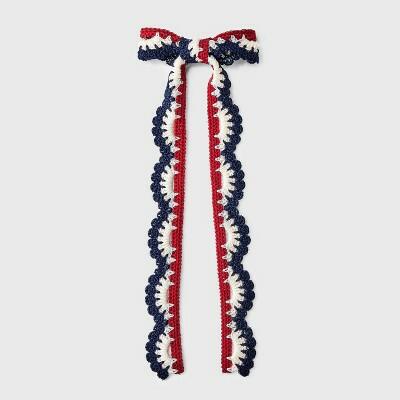Americana Knitted Hair Bow Barrette Red White Blue Patriotic Accessory