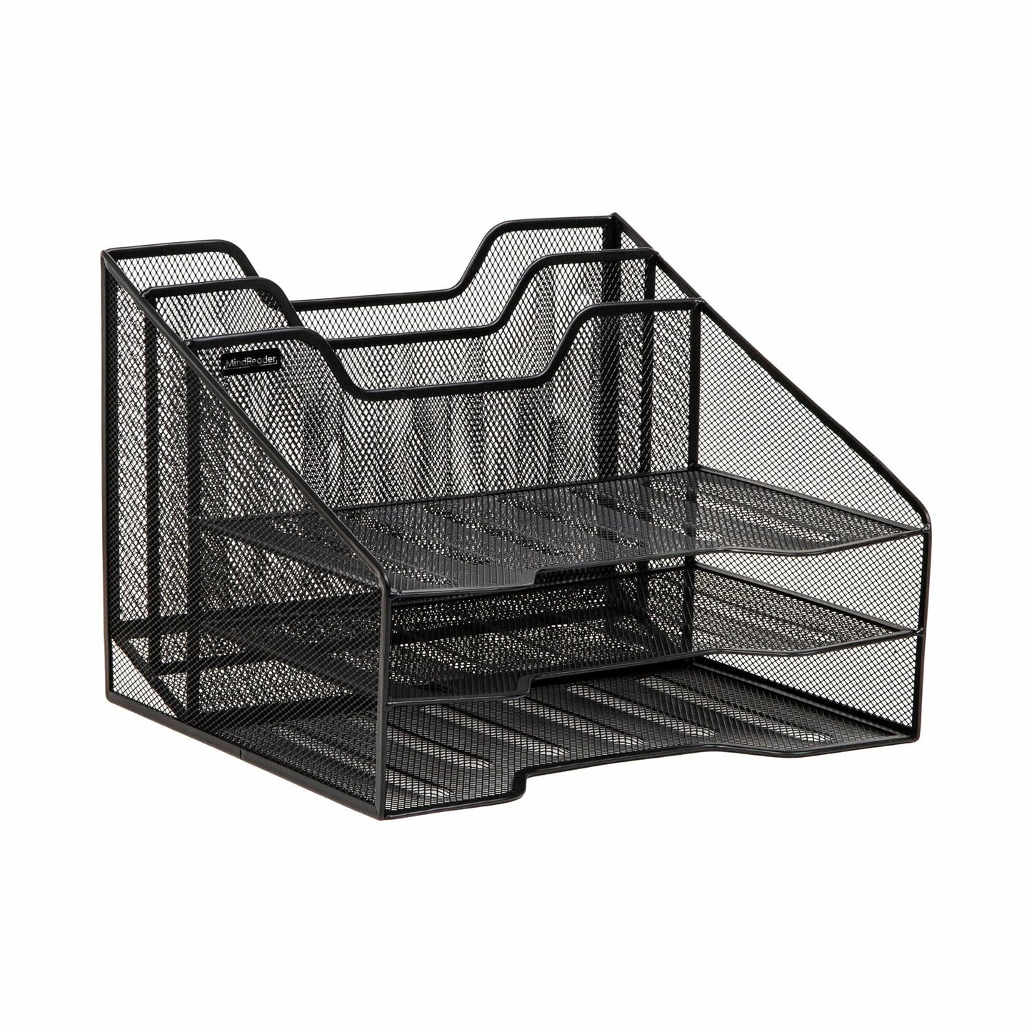 Mind Reader Metal Mesh 3-Tier Desktop File Organizer 5 Compartments Black