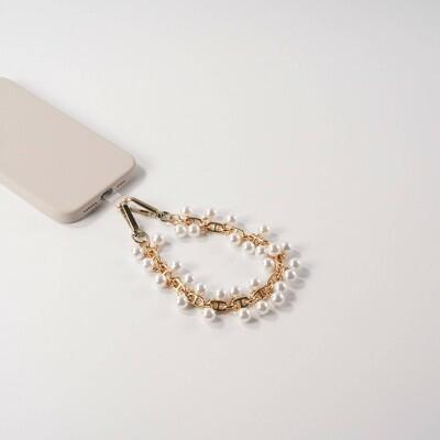 Hello Lux Metal Chain Faux Pearl Phone Wristlet Gold