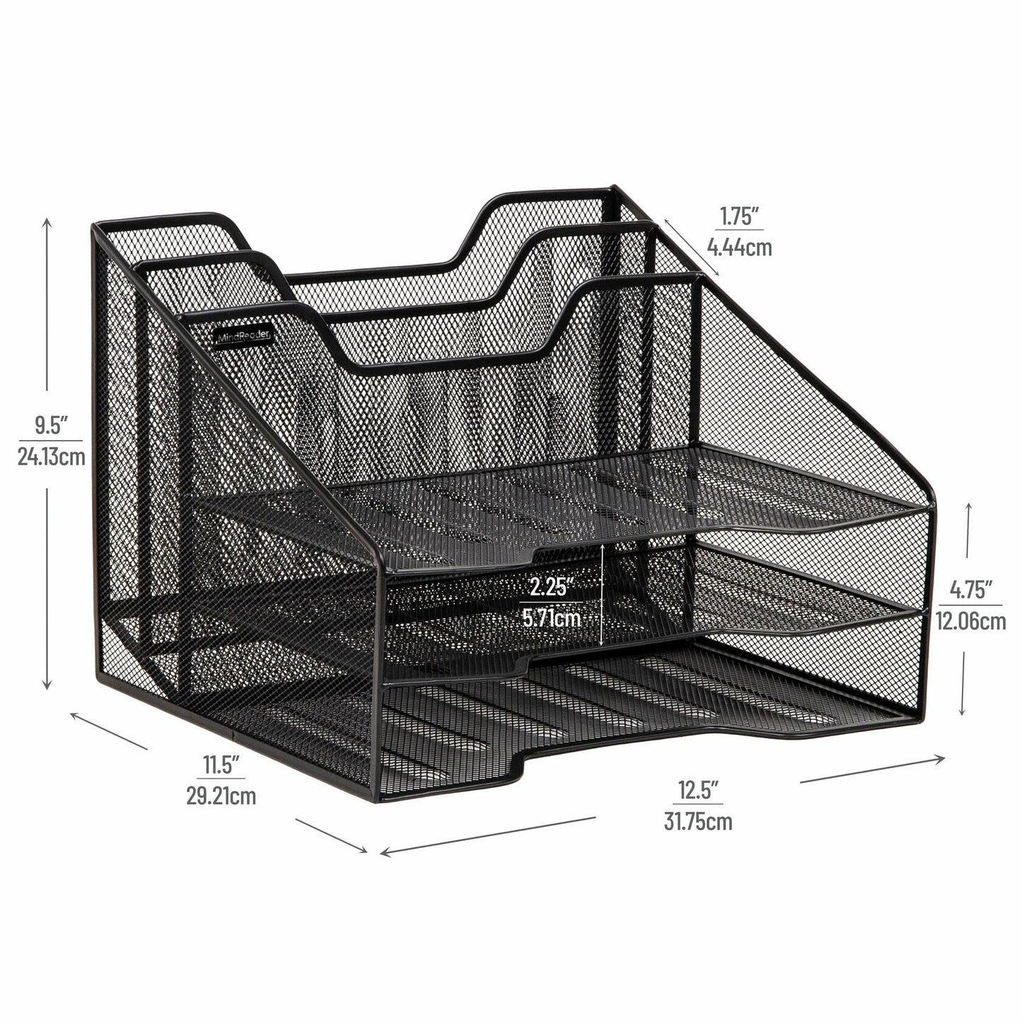 Mind Reader Metal Mesh 3-Tier Desktop File Organizer 5 Compartments Black