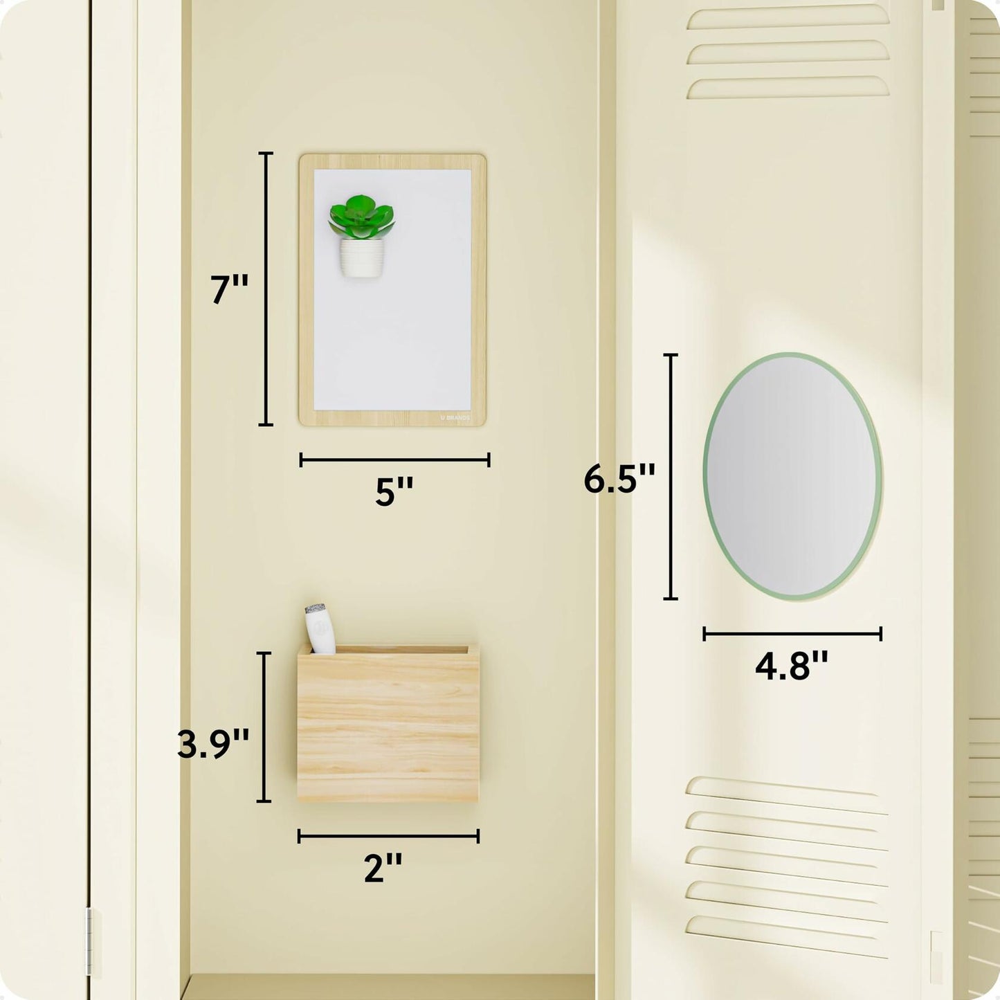U Brands Magnetic Locker Garden Accessories Kit 5pc Boho Sage Whiteboard Mirror