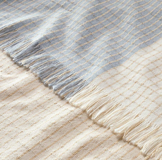 Hearth & Hand Magnolia Blue Tan Colorblock Throw Blanket 60x50