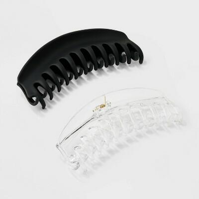 Wild Fable Jumbo Curved Claw Hair Clip Set 2pc Clear Black