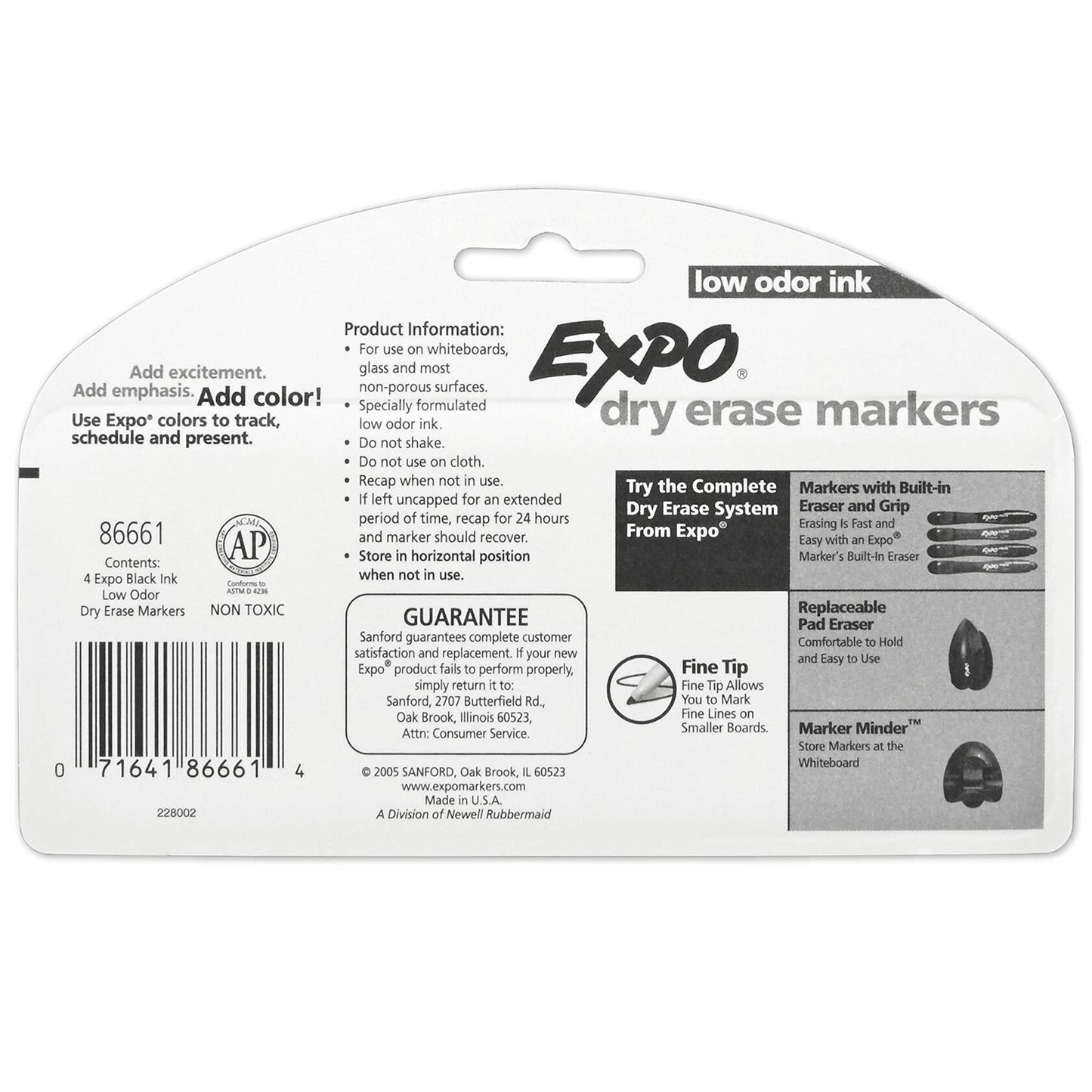 EXPO Dry Erase Markers Black Fine Tip Low Odor Ink 4 Count