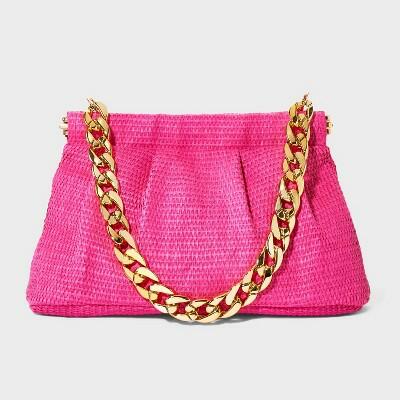 A New Day Straw Facile Frame Clutch Pink Women