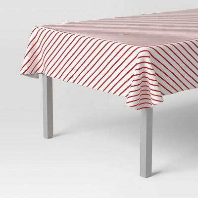 Wondershop Christmas Red Striped PEVA Vinyl Tablecloth 84x60 Rectangular