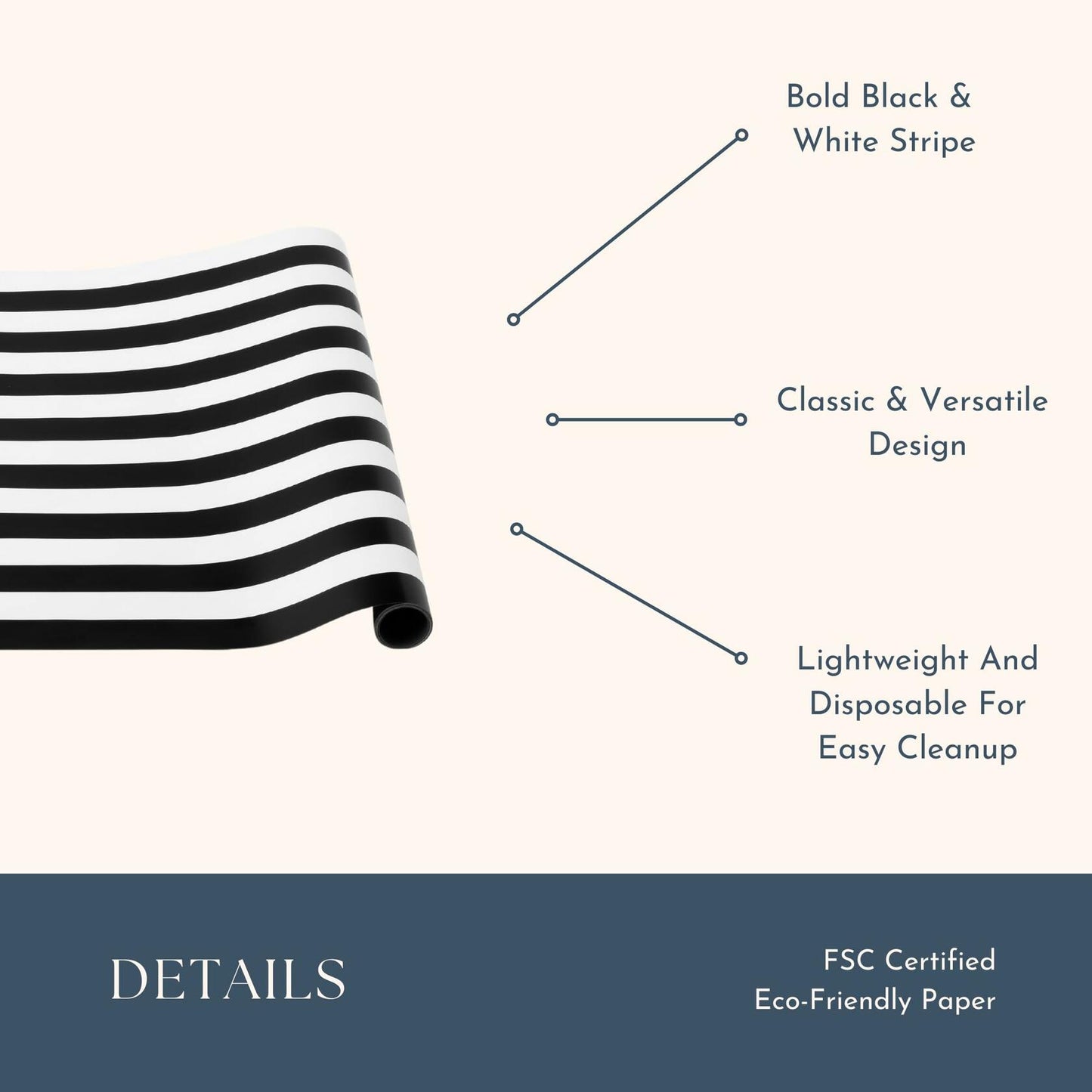 Bonjour Fête Disposable Black & White Table Runner 16x120 Pack of 1