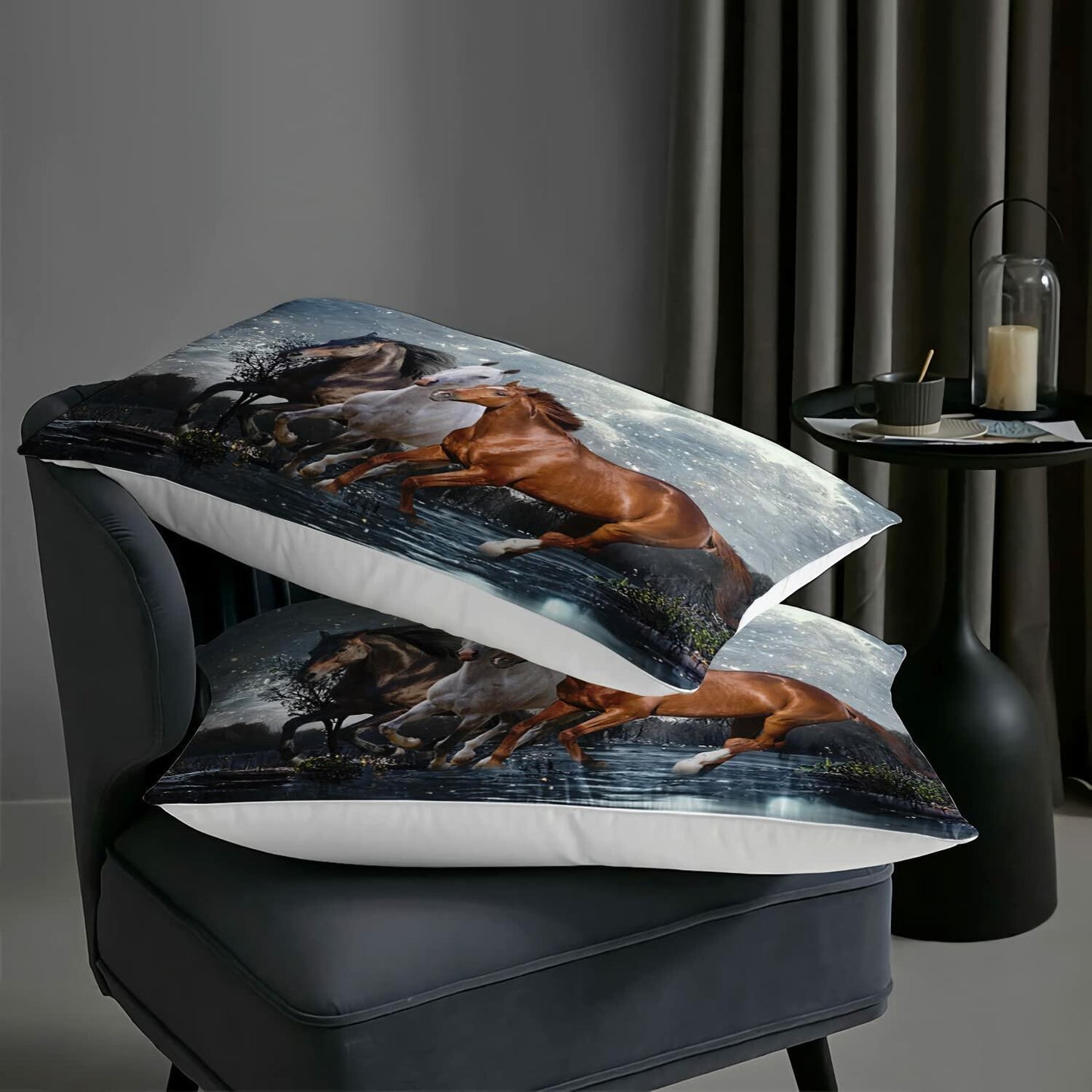 AILONEN Horses Comforter Set Twin Size 3Pcs Evening Running Horses Quilt