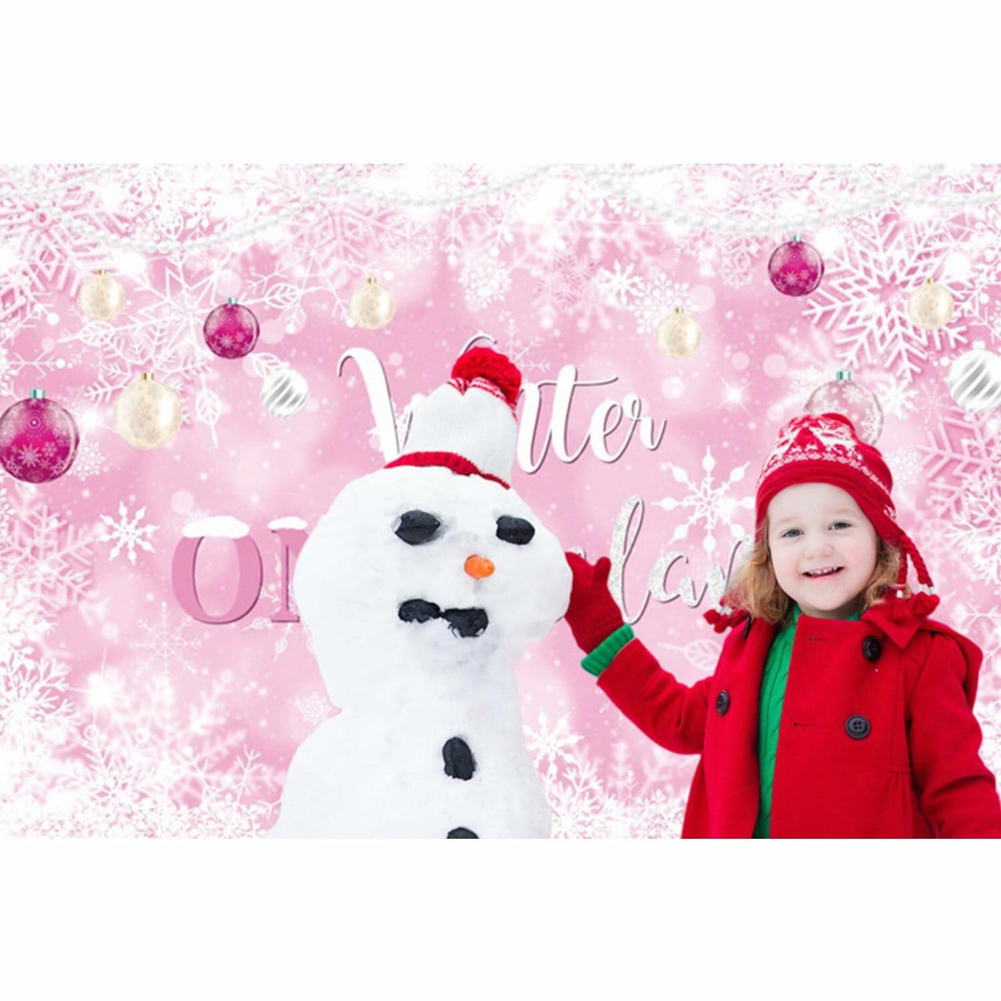 Winter Onederland First Birthday Banner Snowflake Backdrop 70.9x43.3 Pink