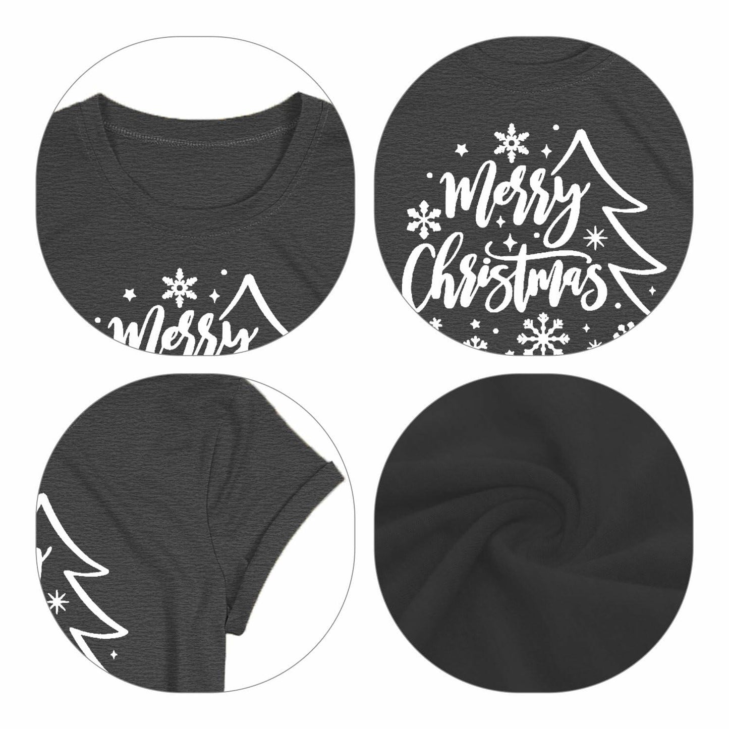 PQZ Christmas Tree Tee Shirt Women Loose Casual Top Grey1 Size M