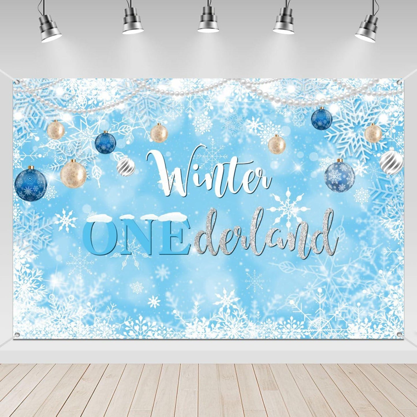 Winter Onederland Birthday Banner Snowflake Blue 70.9x43.3 Inch
