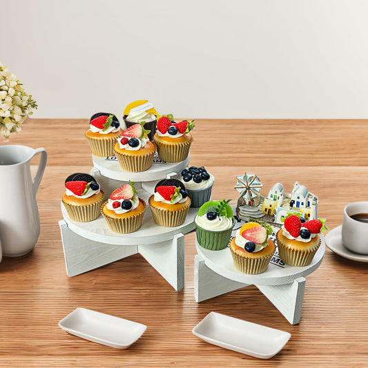 Wood Round Display Riser Set 3 PCS Large 10/8/6 White Farmhouse Decor