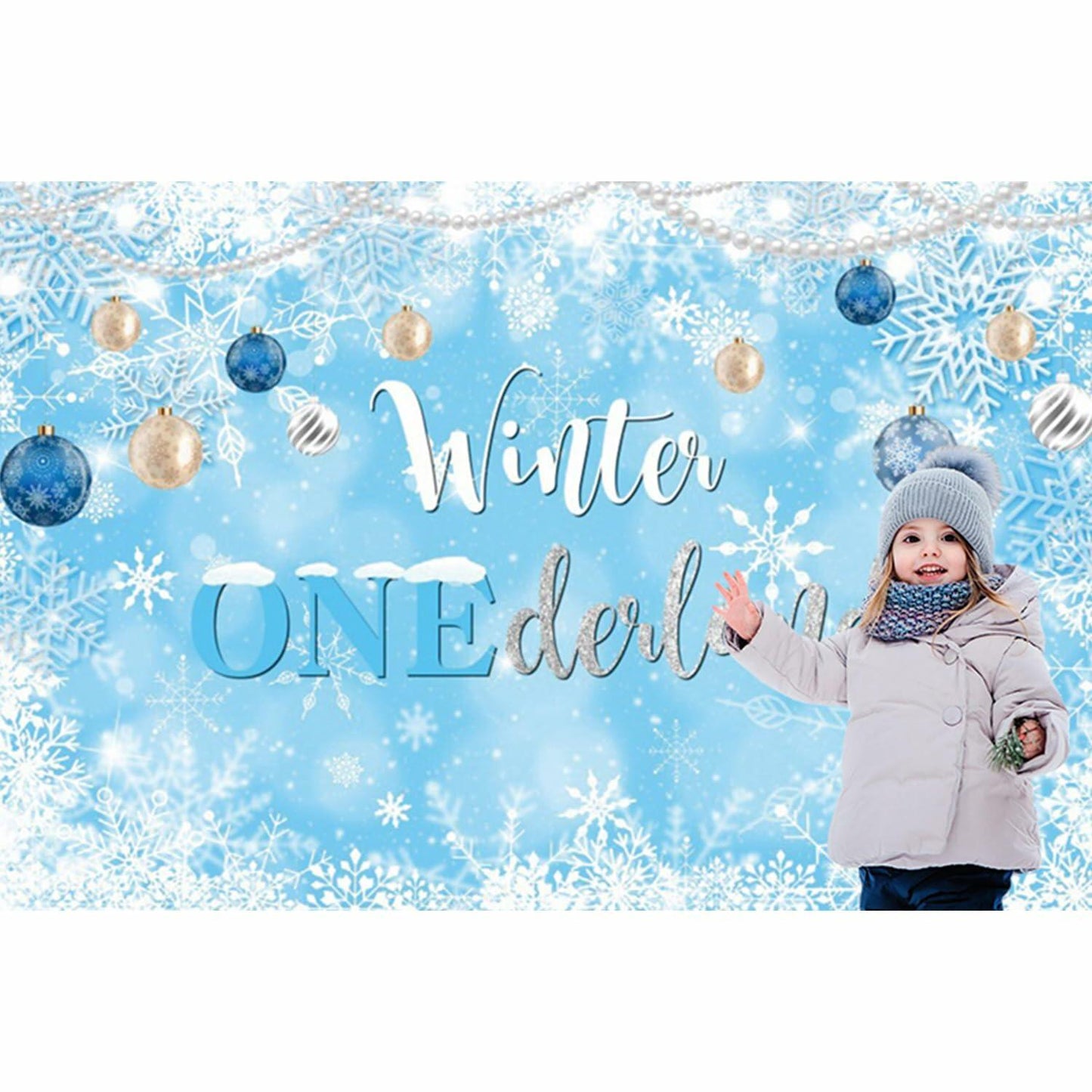 Winter Onederland Birthday Banner Snowflake Blue 70.9x43.3 Inch