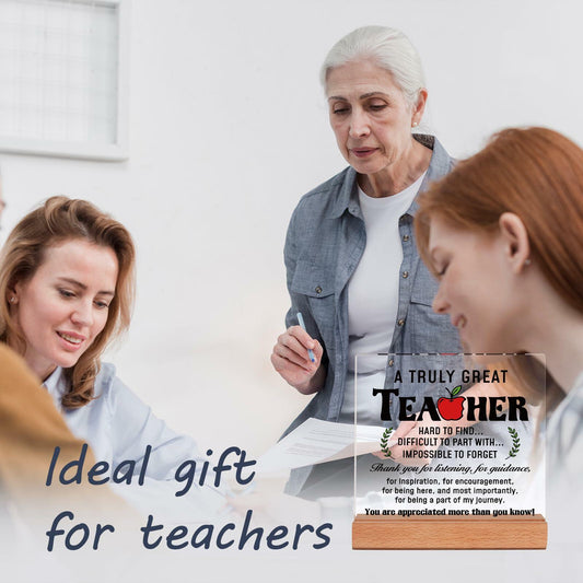 Afterprints Teacher Appreciation Acrylic Plaque with Wooden Base Thank You Gift