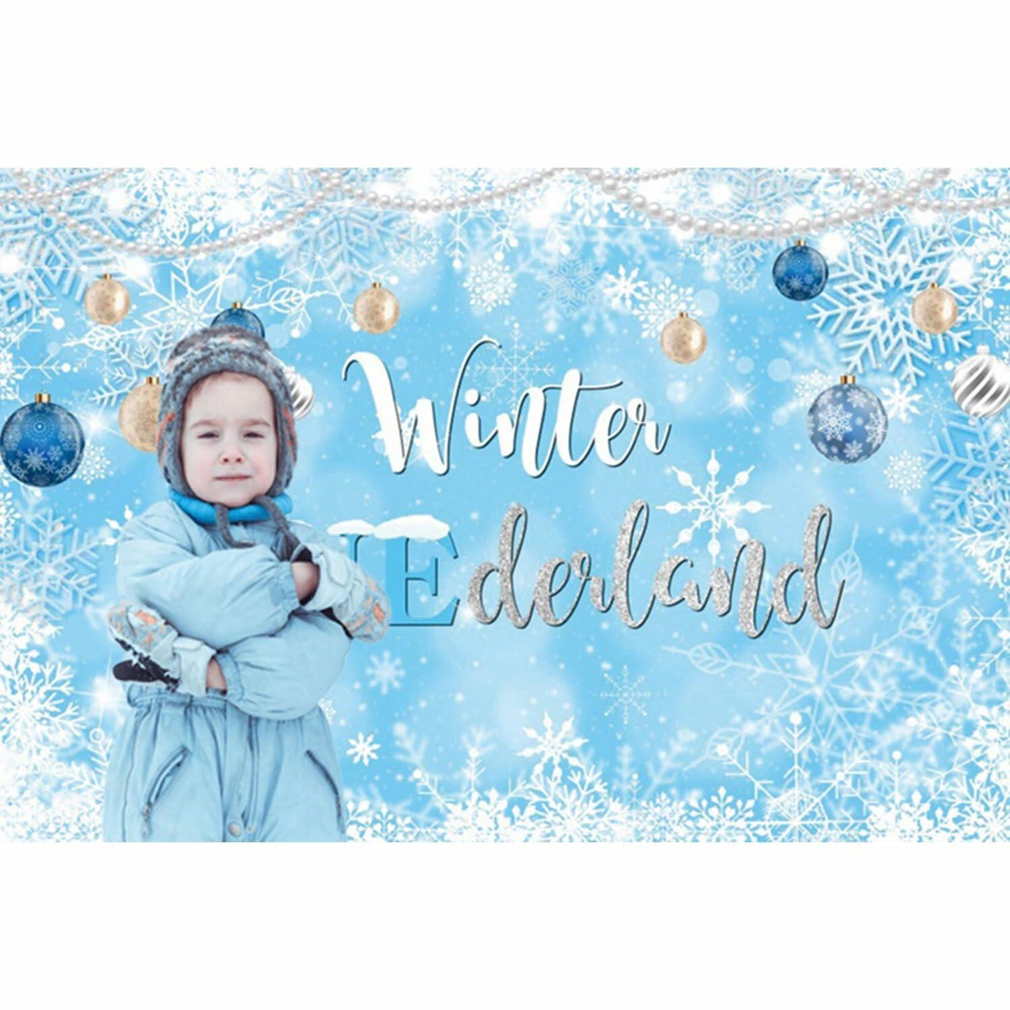 Winter Onederland Birthday Banner Snowflake Blue 70.9x43.3 Inch