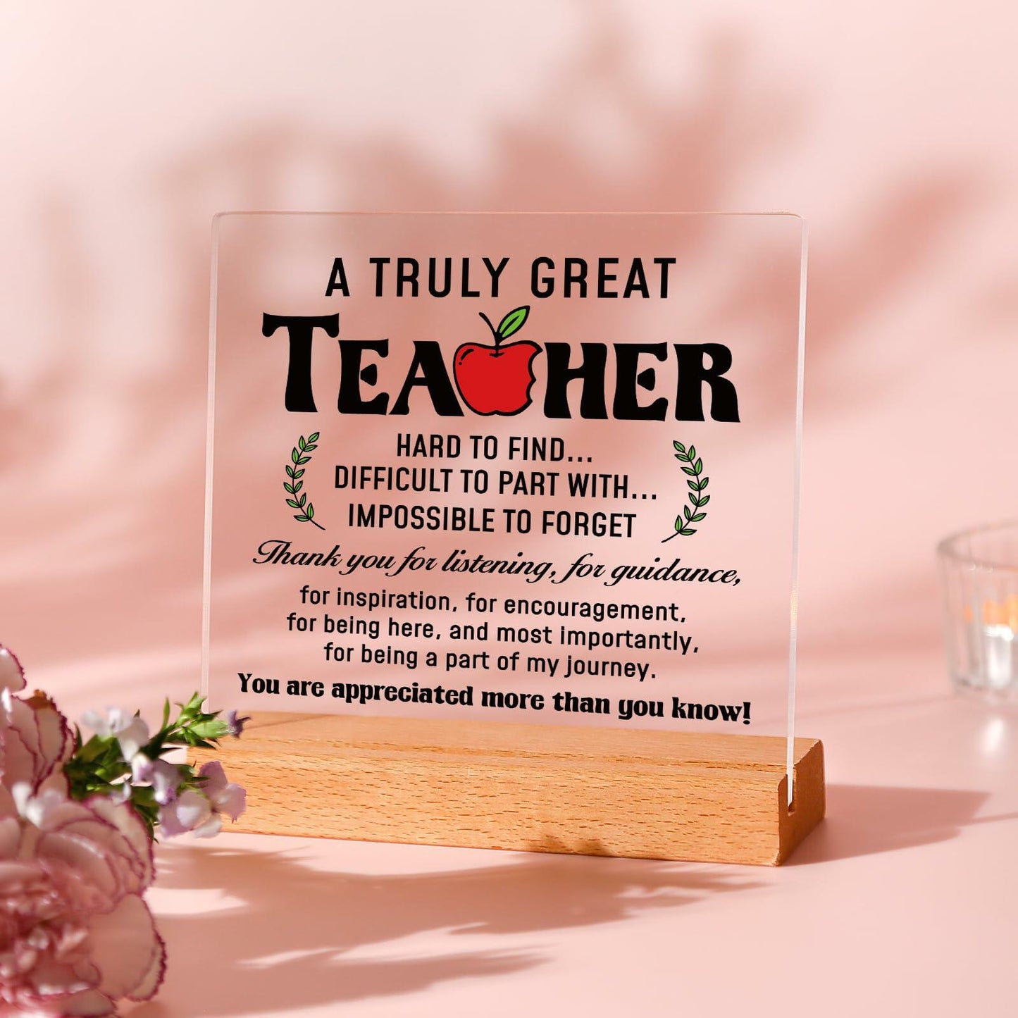 Afterprints Teacher Appreciation Acrylic Plaque with Wooden Base Thank You Gift