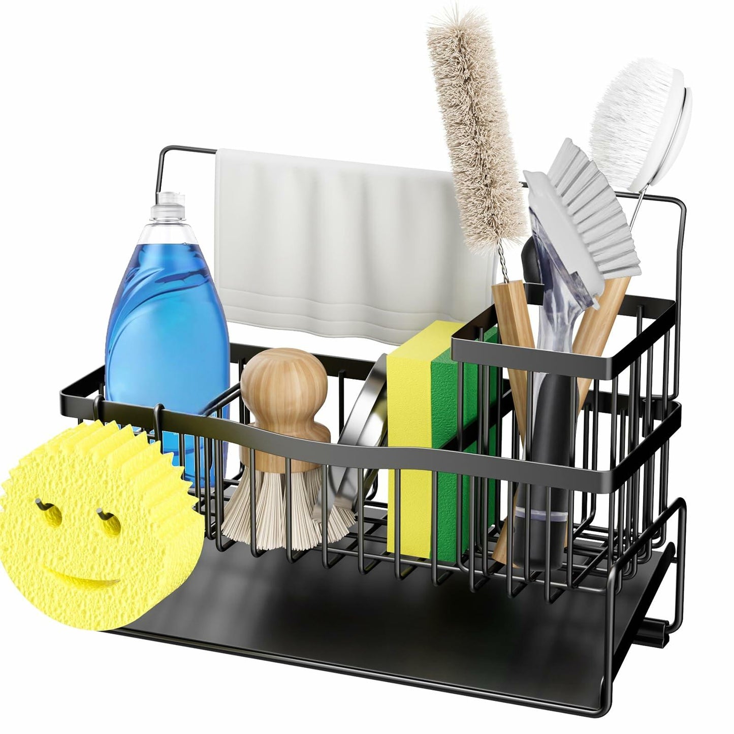 304 Stainless Steel Sponge Holder Kitchen Sink Caddy Black Self-Draining