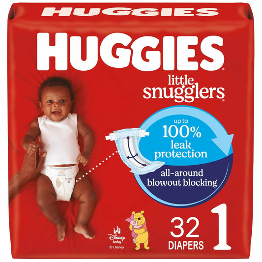 Huggies Little Snugglers Baby Diapers White 32 Count Size 1 (8-14 lbs)