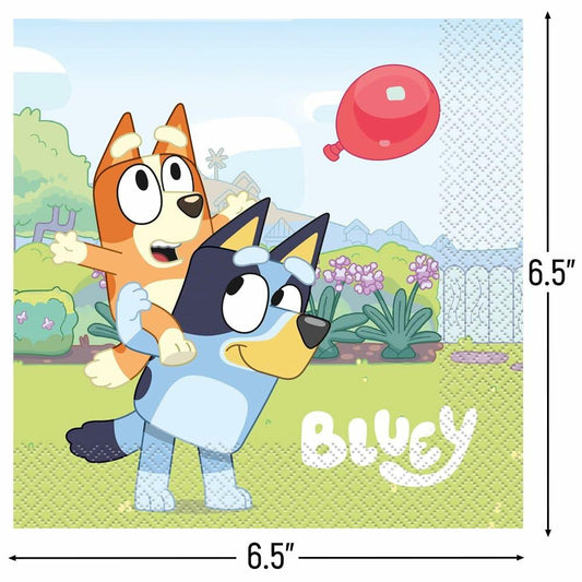 Unique Bluey Party Napkins 6.5 Inch 16 Count Multicolor Paper