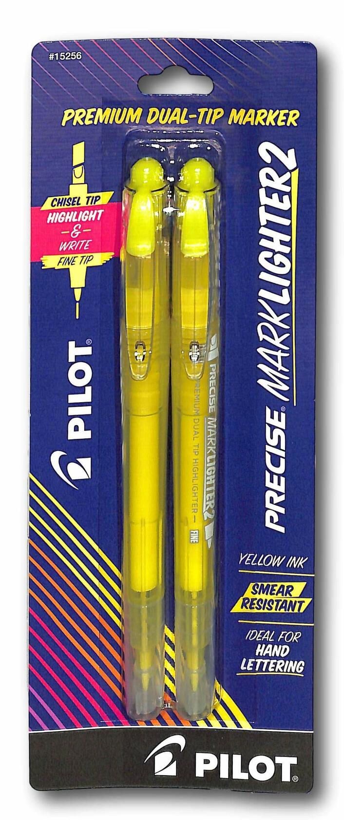 Pilot Precise Marklighter2 Dual Tip Highlighter Yellow 2pk 1.3mm