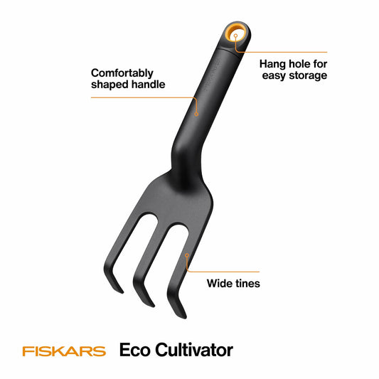 Fiskars Eco Cultivator Wide Angled Tines Ergonomic Handle Black