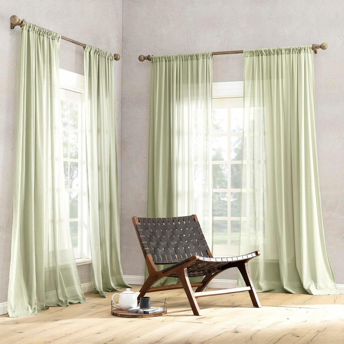 Archaeo Cotton Sheer Curtain 50x63 Moss Green 1 Panel