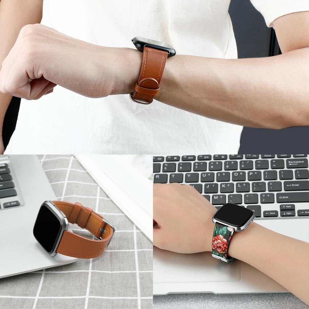 Yibcaiic Leather Bands Compatible Fitbit Versa 2 Floral Soft Hollow-out Strap