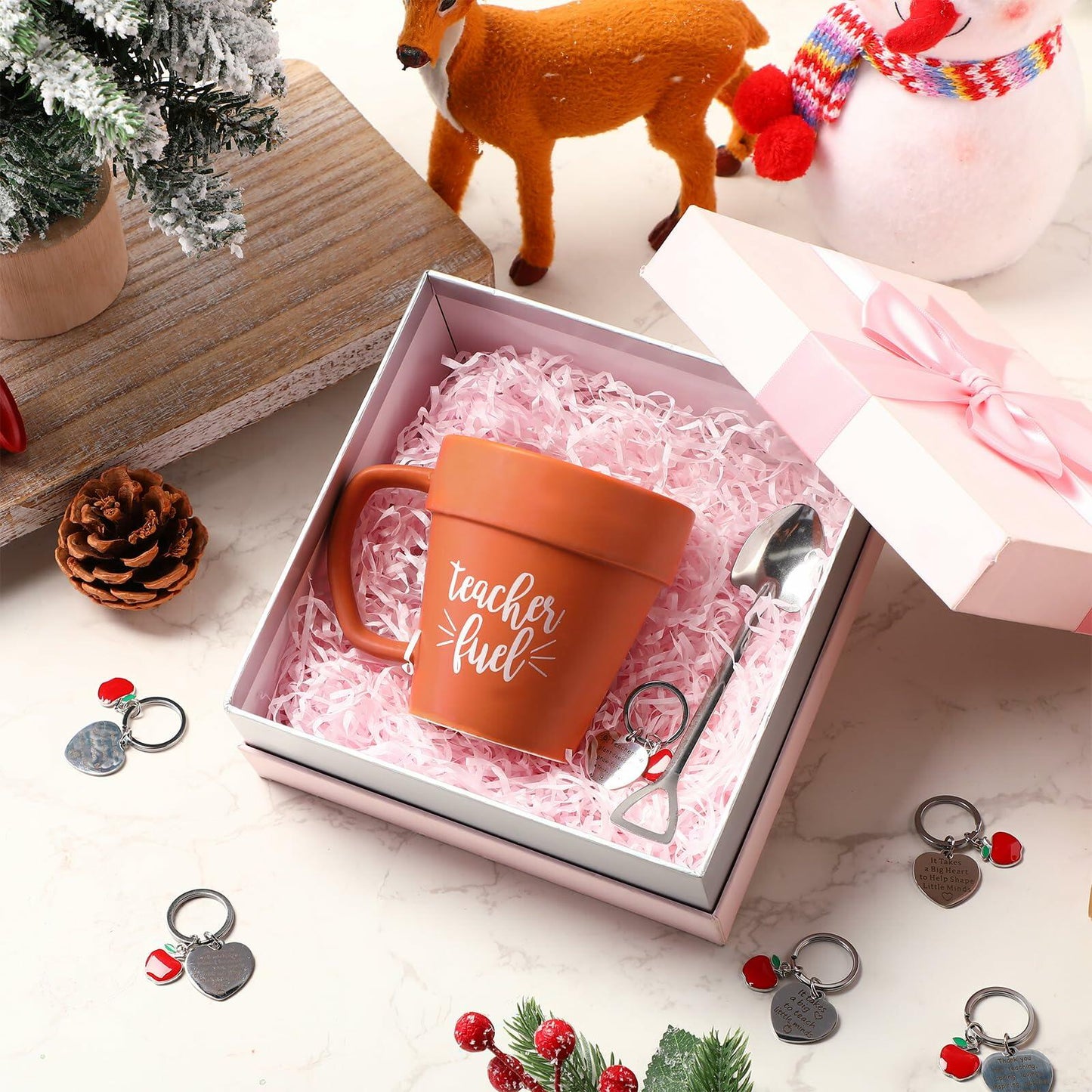 Nuogo Gardener 6 Set 11oz Ceramic Mug with Shovel Spoon Keychains