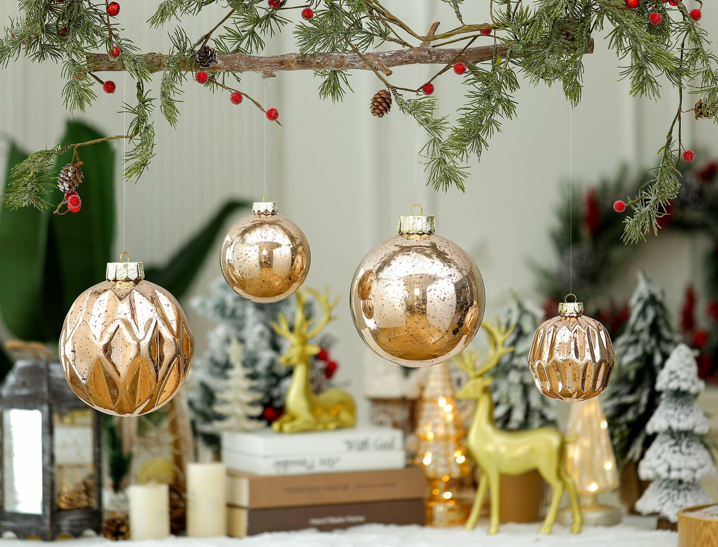 Jumbo Mercury Rose Gold Christmas Ornaments 6" Shatterproof Set of 2