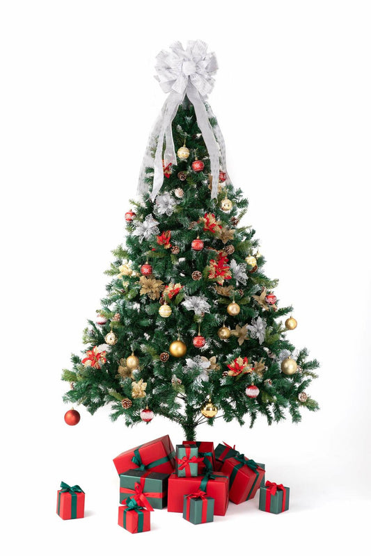 Handmade Christmas Tree Bow Topper Large Silver 27x12 Inches