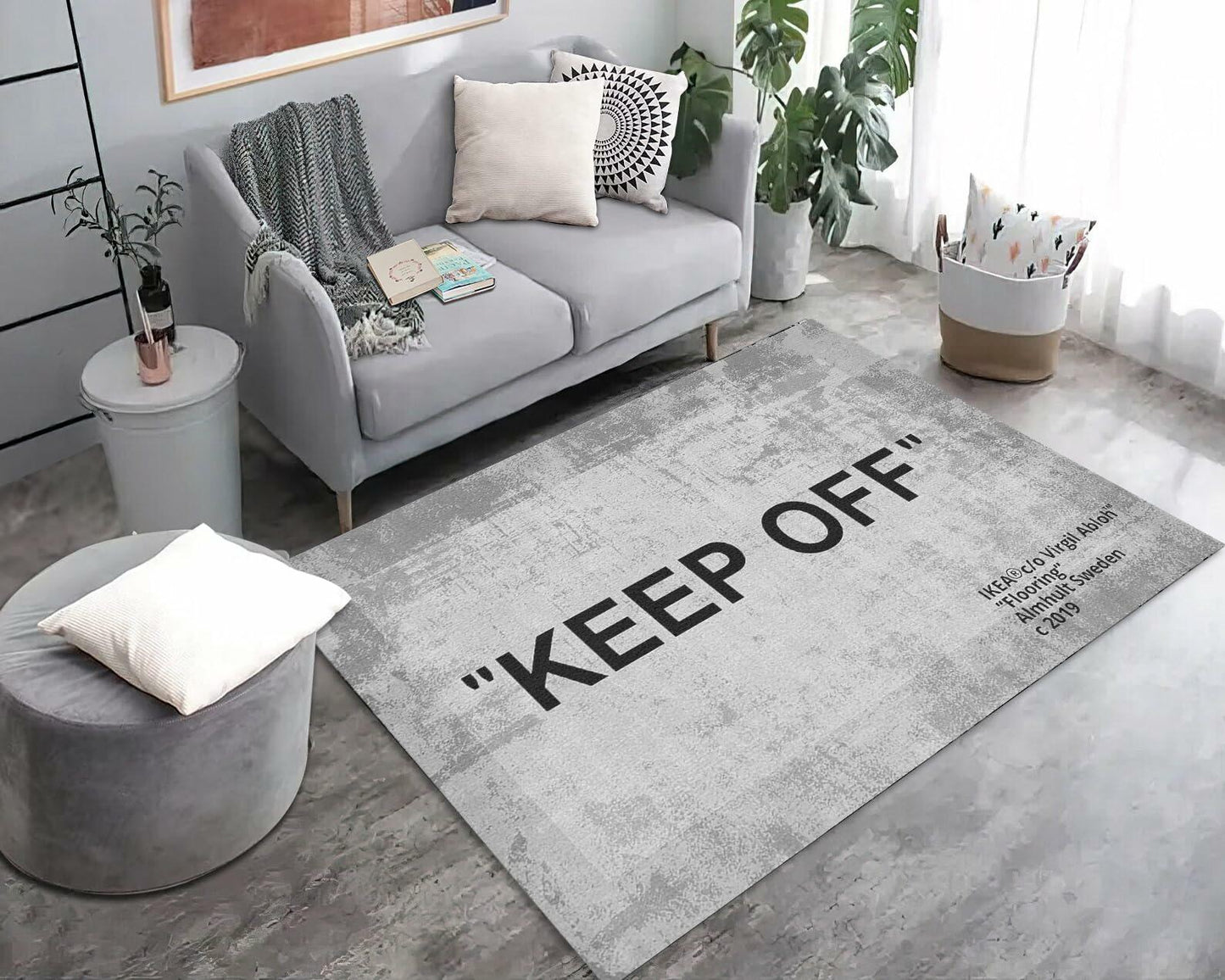 ZTFGZSXG Keep Off Area Rug Grey 16x24 Non-Slip 3D Printed Modern Carpet