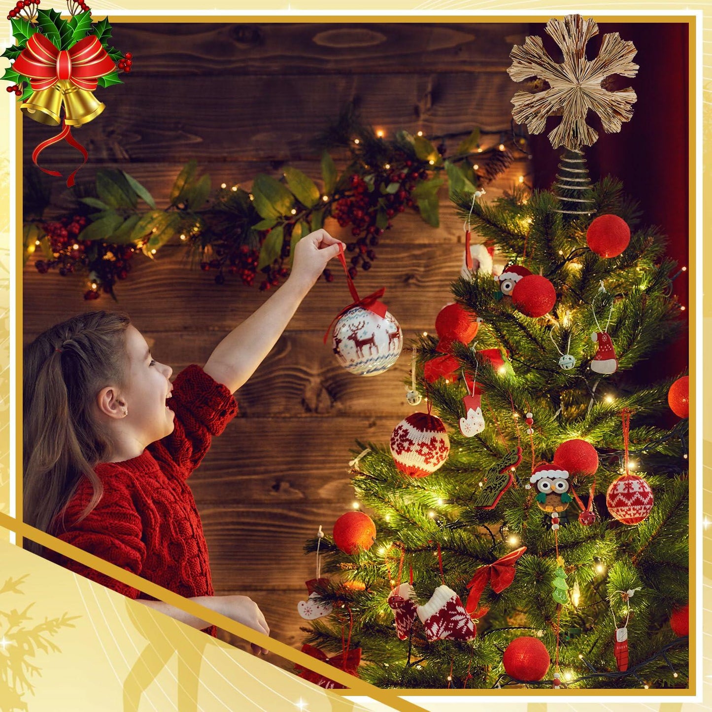 Cinnvoice Snowflake Christmas Tree Topper 11" Champagne Gold Glitter