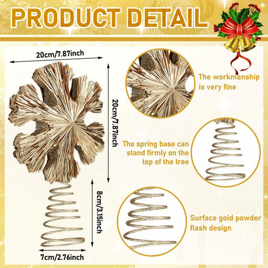 Cinnvoice Snowflake Christmas Tree Topper 11" Champagne Gold Glitter