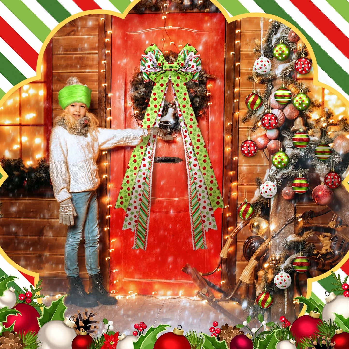 Knitgrip Christmas Tree Topper Bow Set 14 Pcs Lime Green 2.4 Inch