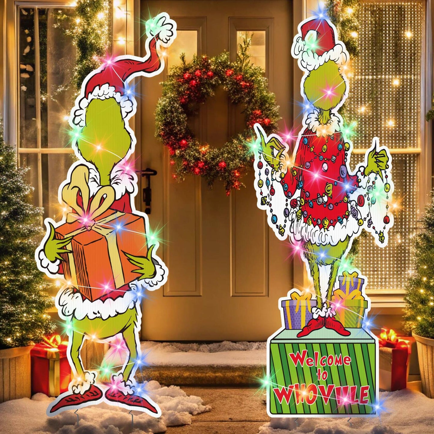 2Pcs Christmas Outdoor Yard Sign with String Light B Style Holiday Decor