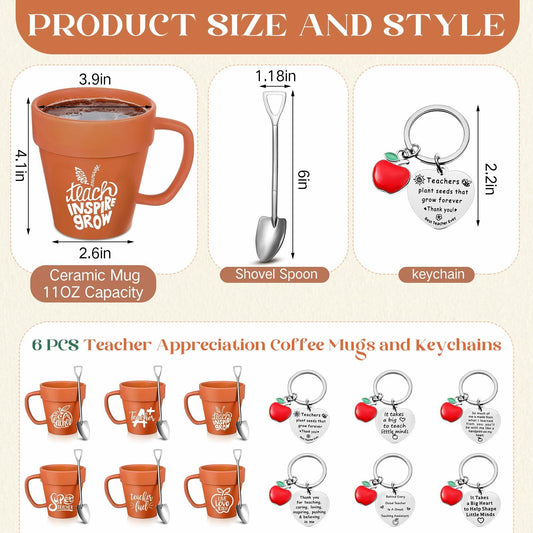 Nuogo Gardener 6 Set 11oz Ceramic Mug with Shovel Spoon Keychains