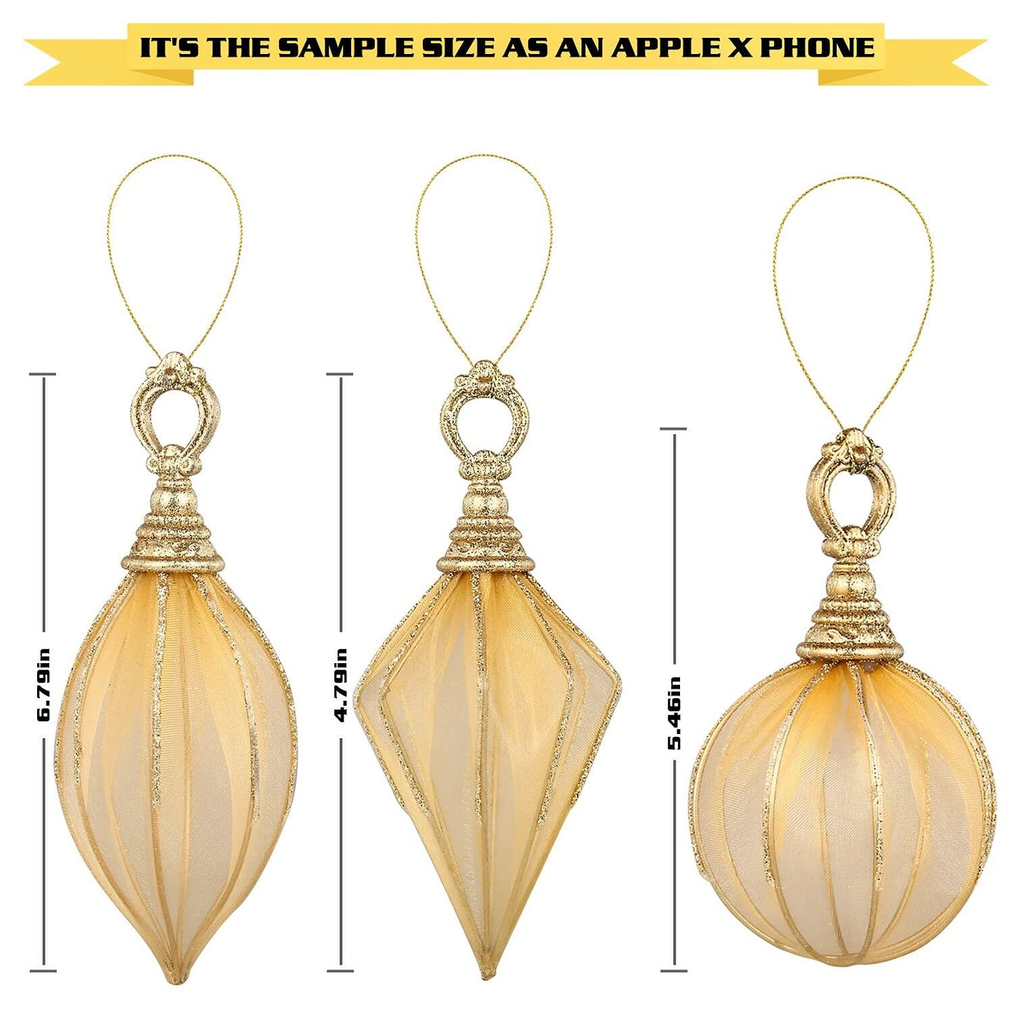 Gold Rugby Christmas Ornaments 6pc Set Round Balls Diamond Pendants