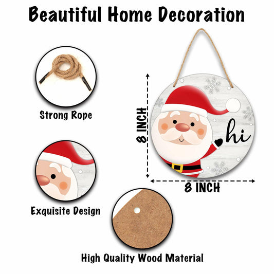 Santa Welcome Sign 8" Round Wood Hanging Plaque Christmas Decor A10