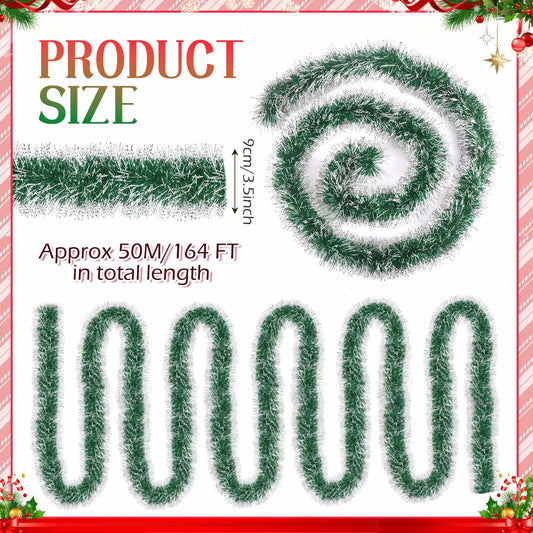 Hotop Christmas Tinsel Garland Frost Tip Metallic Streamers Green 164ft