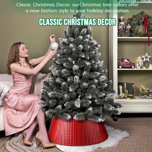 EIMMBD Metal Christmas Tree Collar Basket Skirt 28in Red