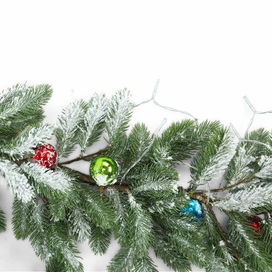 Chuangdi 9FT Flocked Cedar Garland with 50 LED Lights Frosted Pine